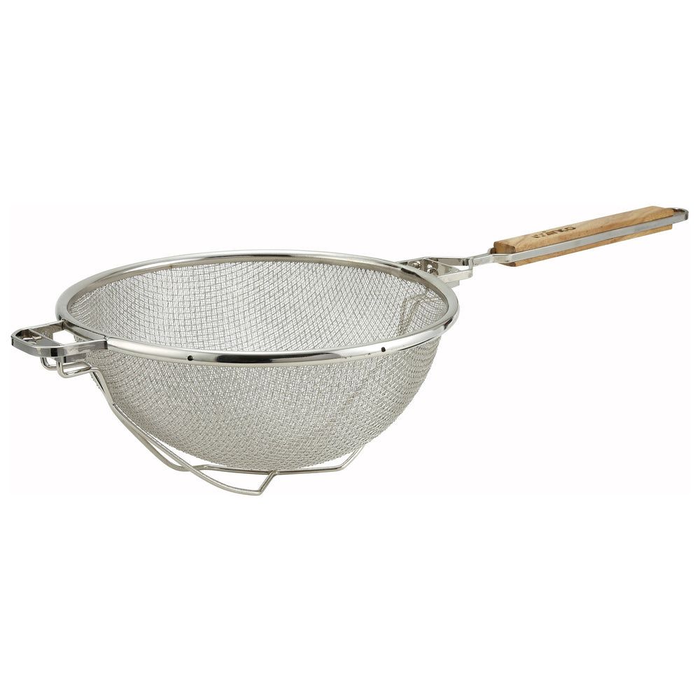 Winco Tinned Reinforced Double Mesh Strainer With Flat Handle, 10-1/2 Inch