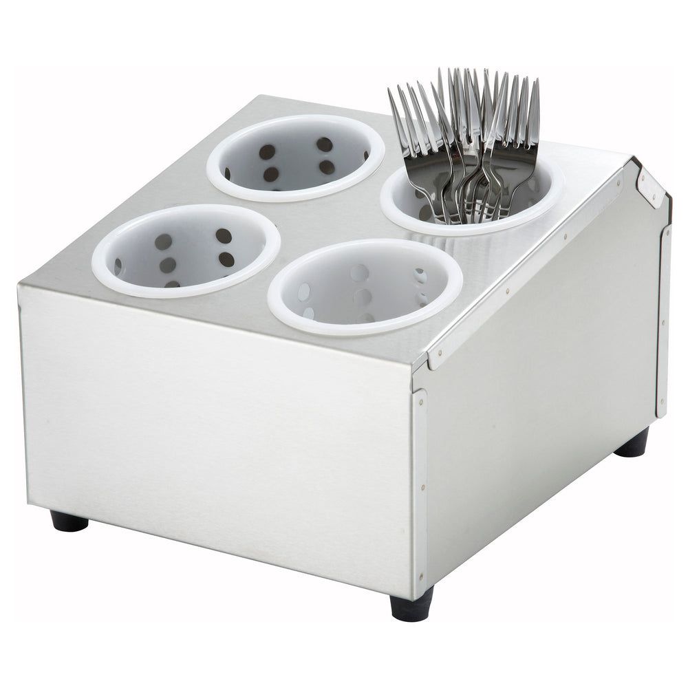 Winco Stainless Steel 2 Tier 4 Holes Flatware Cylinder Holder, 12.5 X 12.5 X 7.5 Inch