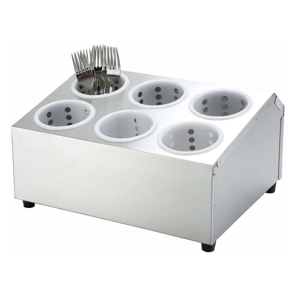 Winco Stainless Steel 2 Tier 6 Holes Flatware Cylinder Holder, 15 X 12.5 X 7.13 Inch