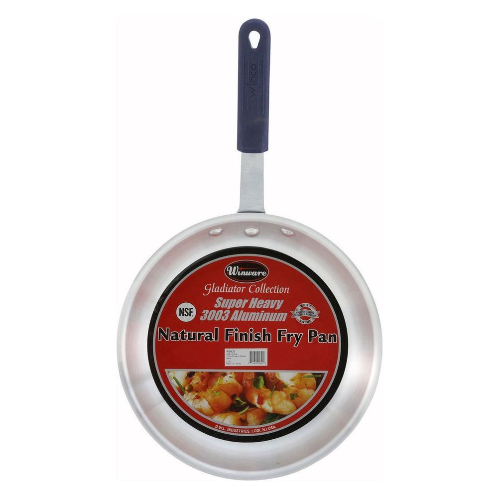 Winco Gladiator 3003 Aluminum Natural Finish Fry Pan With Silicone Sleeve, 12 Inch