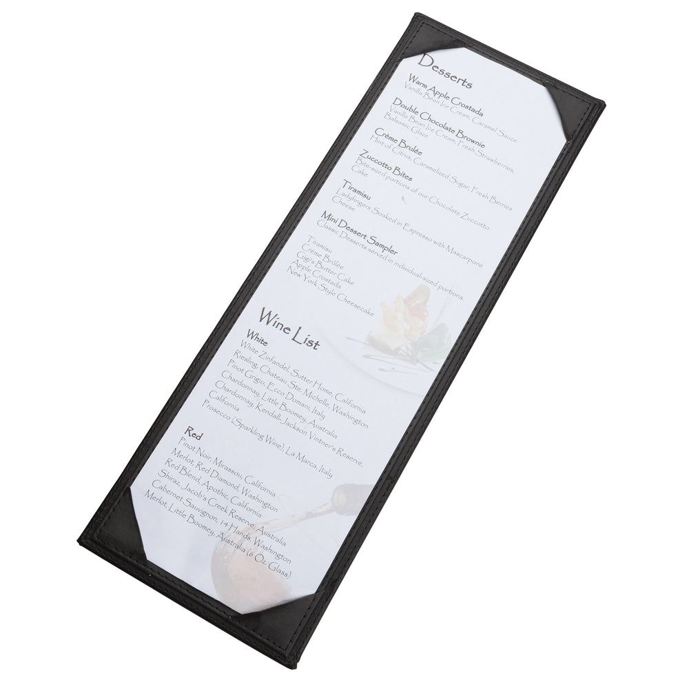 Winco Black Single View Menu Cover For 4-1/2 X 14 Inch Bar Size Paper -- 10 Per Case