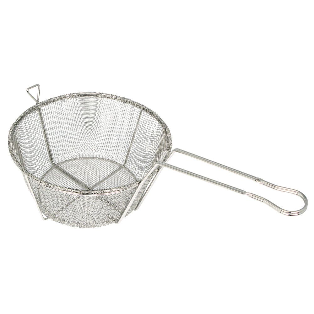 Winco Nickel Plated 6mm Wire Mesh Round Fry Basket With 9 Inch Handle, 10-7/16 X 10-7/16 X 5-5/16 Inch