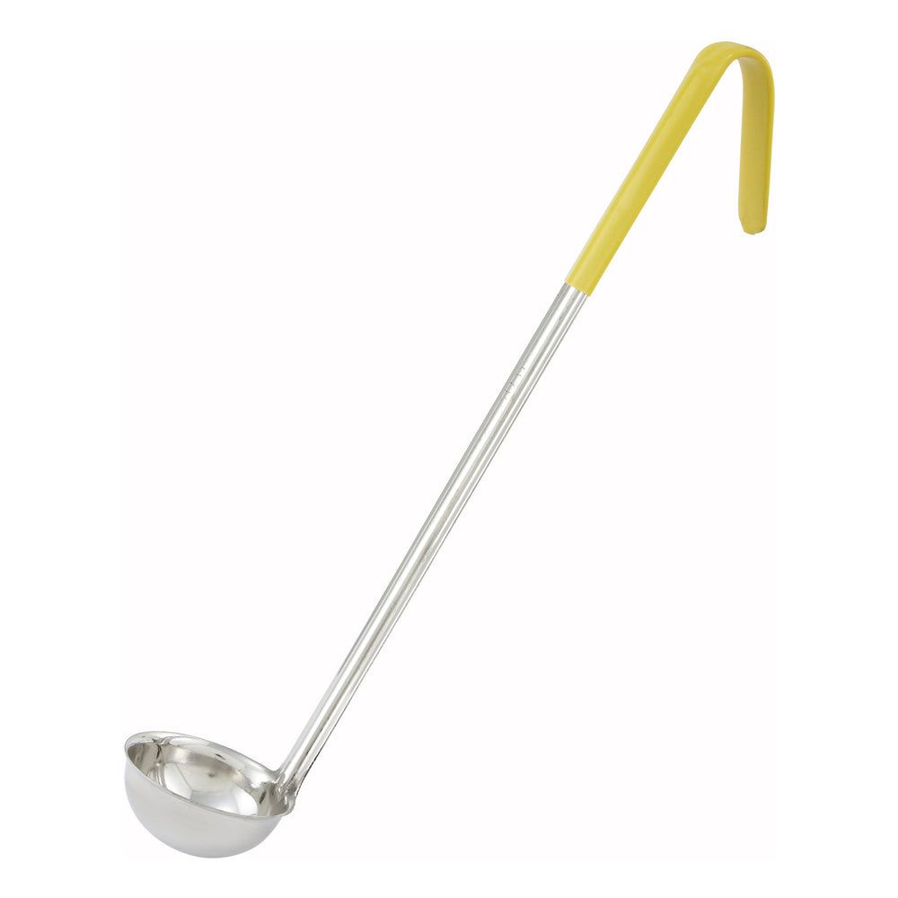 Winco Stainless Steel One Piece Ladle With 12 Inch Yellow Handle, 1 Ounce Capacity