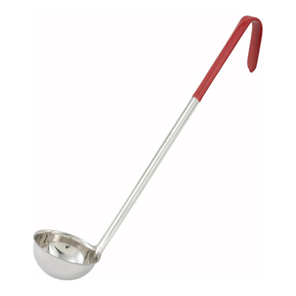 Winco Stainless Steel One Piece Ladle With 12.5 Inch Red Ladle Handle, 2 Ounce Capacity