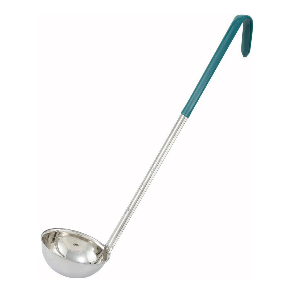 Winco Stainless Steel One Piece Ladle With 15.5 Inch Green Handle, 4 Ounce Capacity