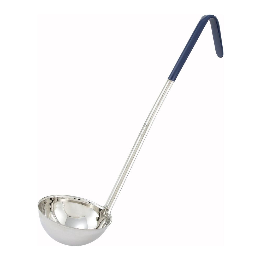 Winco Stainless Steel One Piece Ladle With 16.5 Inch Blue Handle, 8 Ounce Capacity
