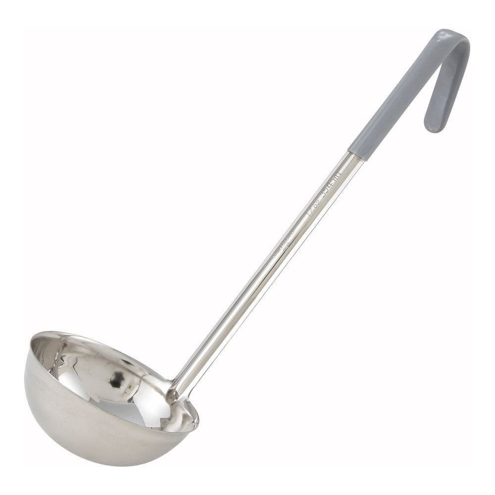 Winco Stainless Steel One Piece Ladle With 16.5 Inch Grey Ladle Handle, 12 Ounce Capacity