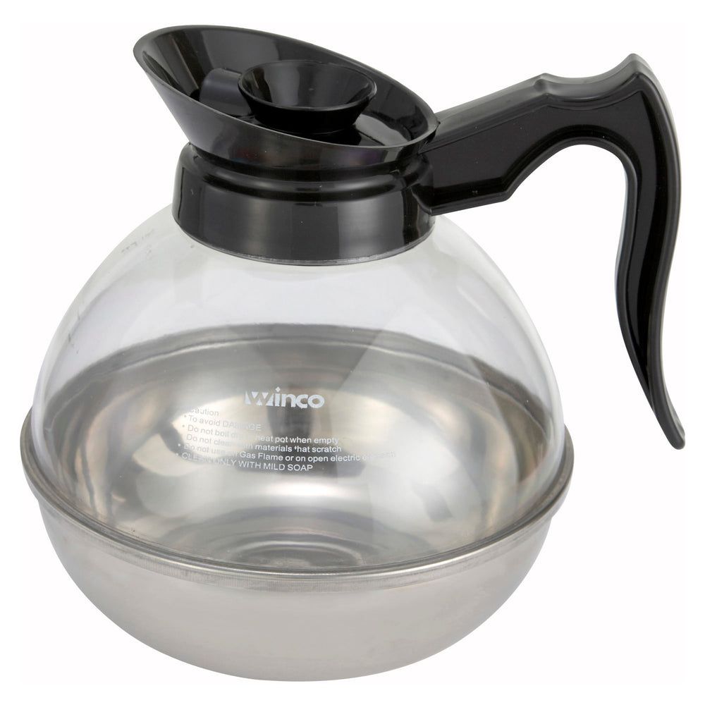 Winco Black Regular Glass Coffee Decanter With Stainless Steel Base, 64 Ounce Capacity