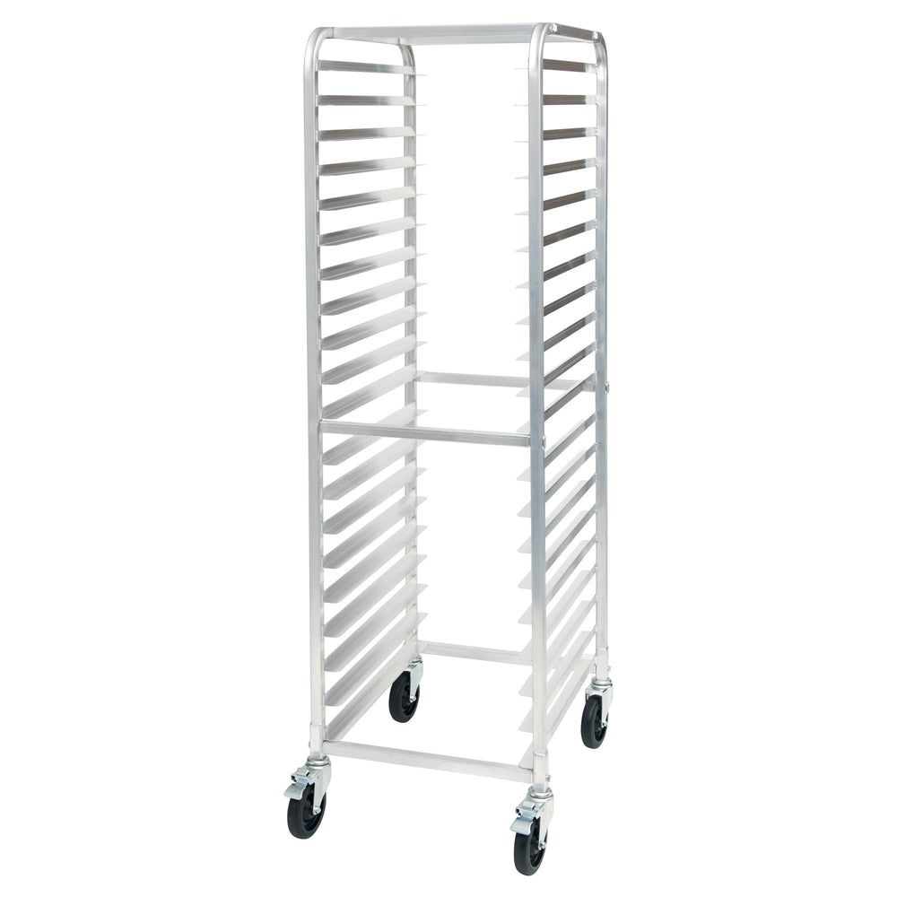 Winco Rack De Aluminio Soldado Para Bandejas De Horno De 20 Niveles Con Carga Por El Extremo Y Frenos, 21 X 26.5 X 70 Pulgadas