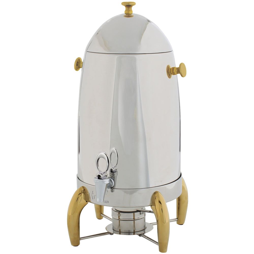 Winco Virtuoso Stainless Steel Gold Accent Coffee Urn, 5 Gallon Capacity