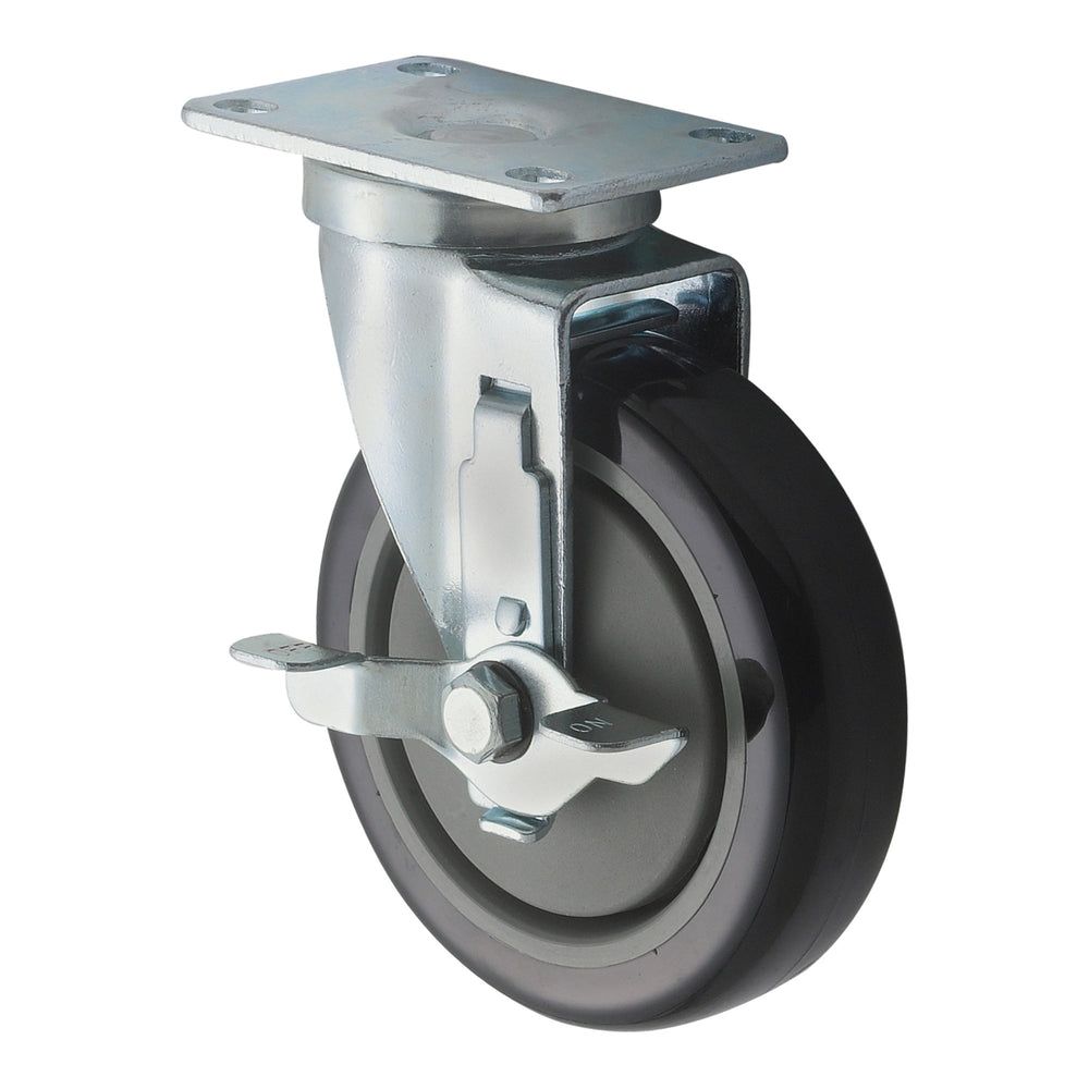 Winco Universal Plate Caster Set With Brake For 2 3/8 X 3 5/8 Inch Universal Plate, 5 Inch Wheels -- 4 Set Per Case