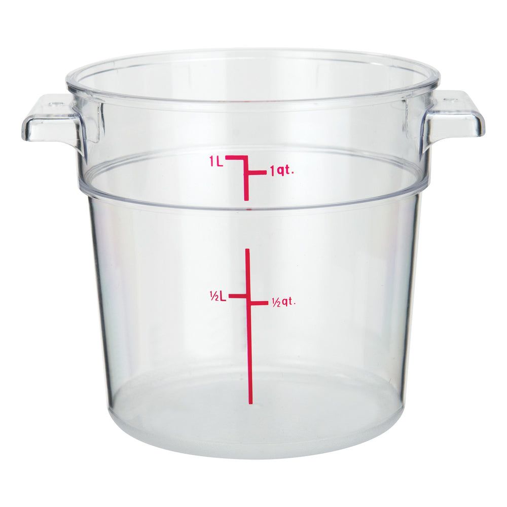 Winco Clear Polycarbonate Round Food Storage Container, 1 Quart Capacity -- 12 Per Case