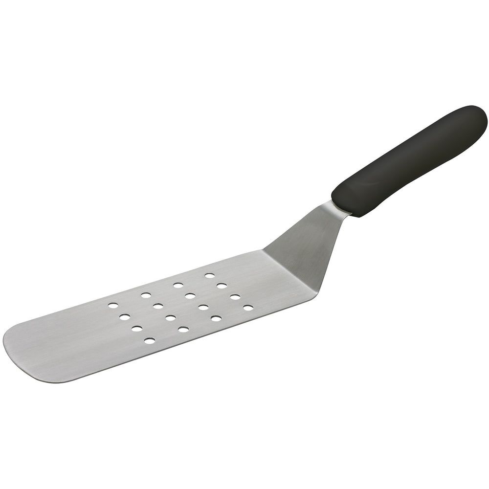 Winco Stainless Steel Satin Finish Perforated Flexible Offset Turner With Black Polypropylene Handle, 8 1/4 X 2 7/8 Inch Blade -- 12 Per Case