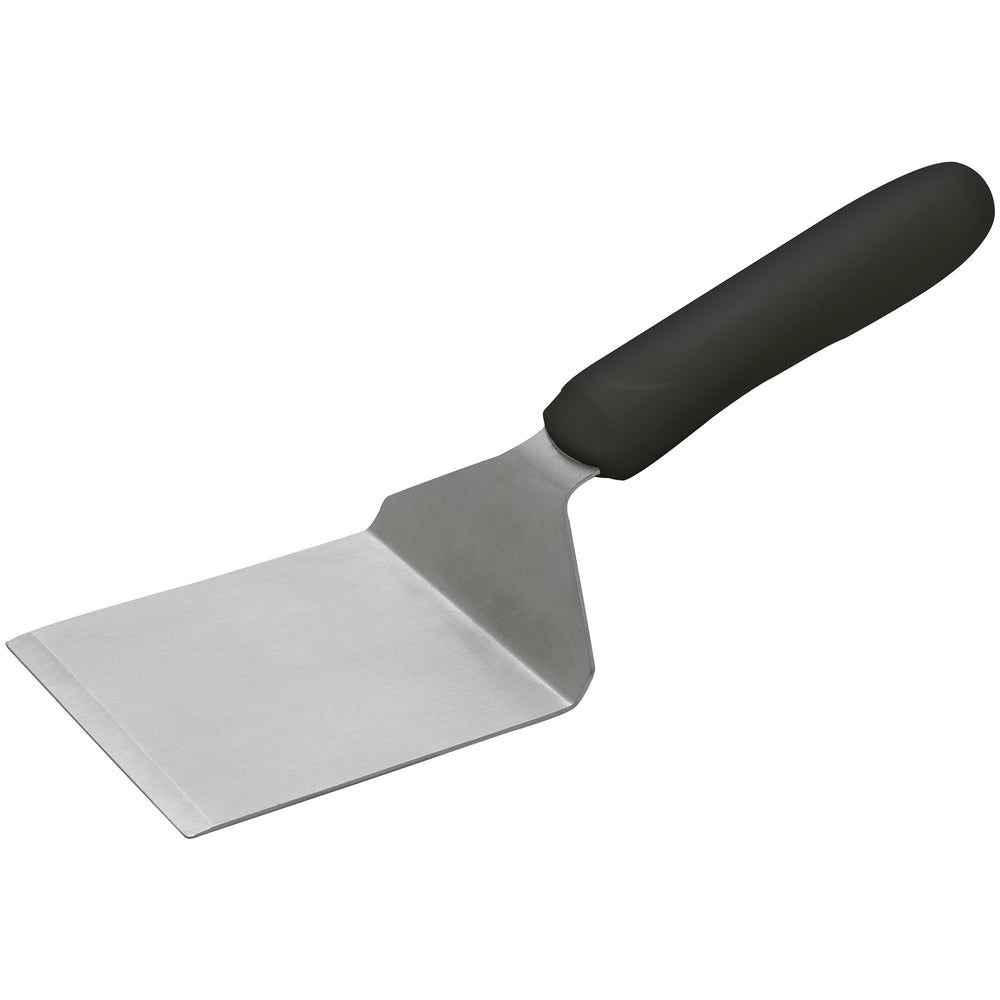 Winco Stainless Steel Satin Finish Offset Steak/burger Turner With Black Polypropylene Handle, 4 1/8 X 3 3/4 Inch Blade -- 12 Per Case