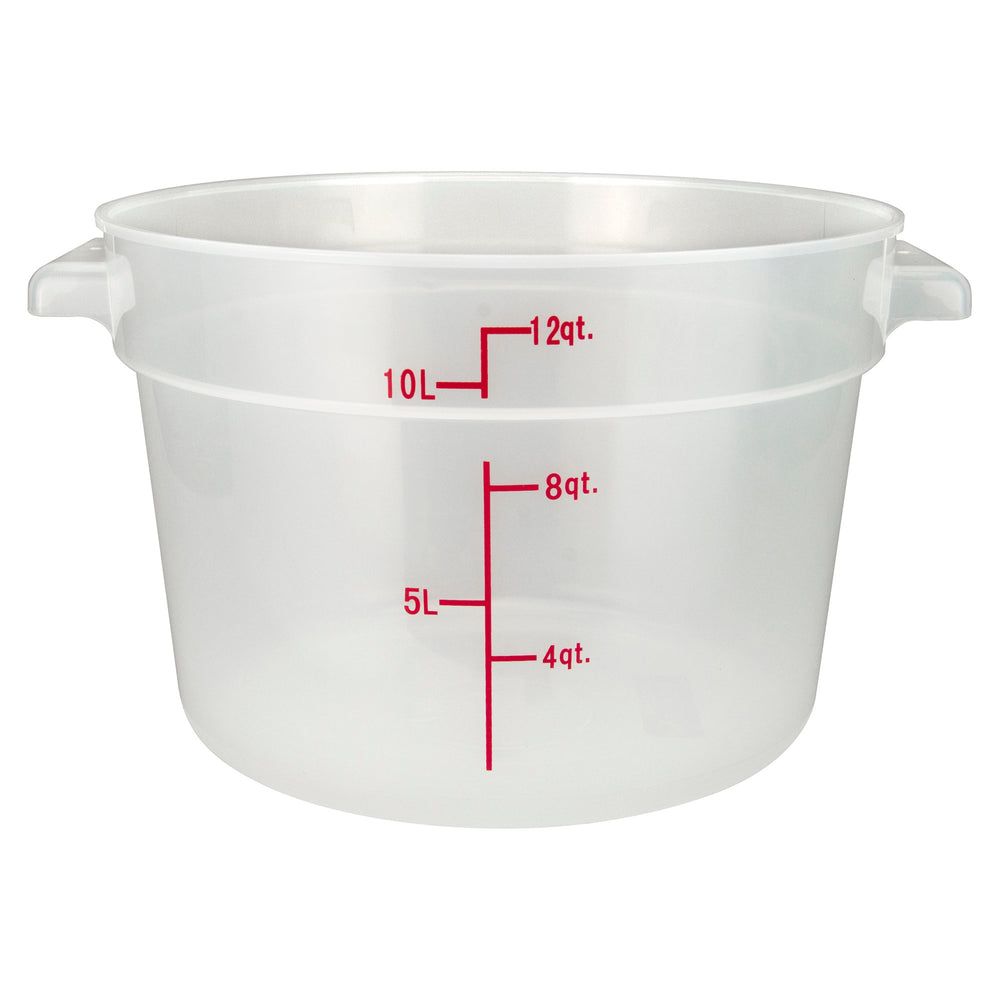 Winco Recipiente Redondo De Polipropileno Translúcido Para Almacenamiento De Alimentos, Capacidad De 12 Cuartos De Galón -- 12 Por Caja