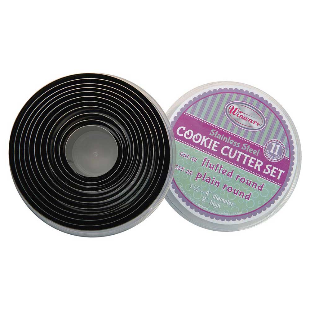Winco Stainless Steel Plain Round 11 Piece Cookie Cutter Set, 1 To 3 Inch Dia. X 2 Inch Height -- 12 Set Per Case