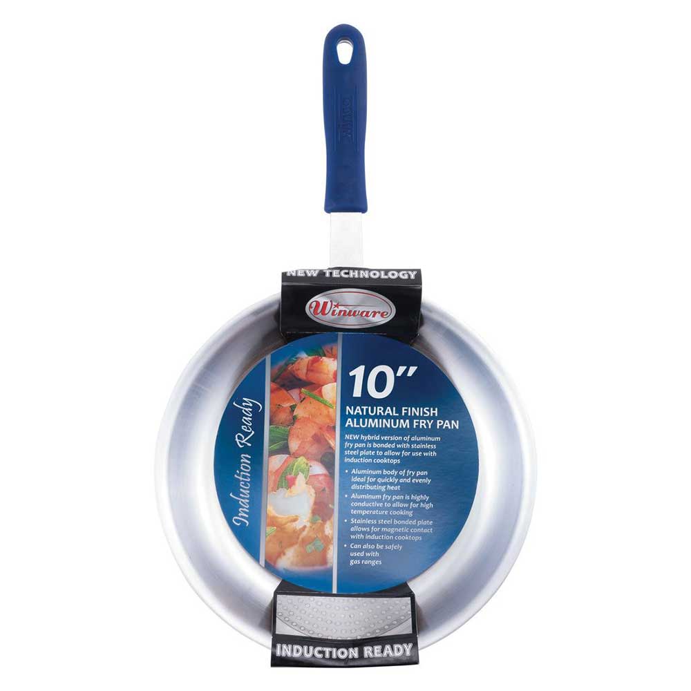 Winco Natural Finish Induction Ready Aluminum Fry Pan With Stainless Steel Bottom And Sleeve, 10 Inch -- 6 Per Case