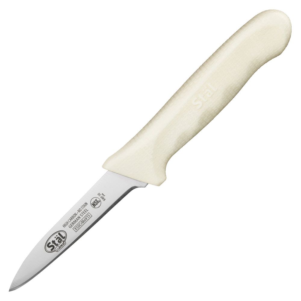 Winco Stal Paring Knife With White Polypropylene Handle, 3.25 Inch Blade -- 12 Per Case