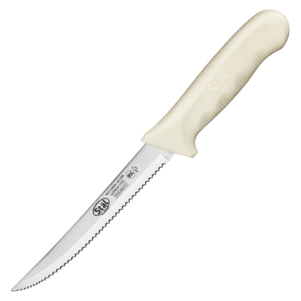 Winco Stal Wavy Edge Utility Knife With White Polypropylene Handle, 5.5 Inch Blade -- 6 Per Case