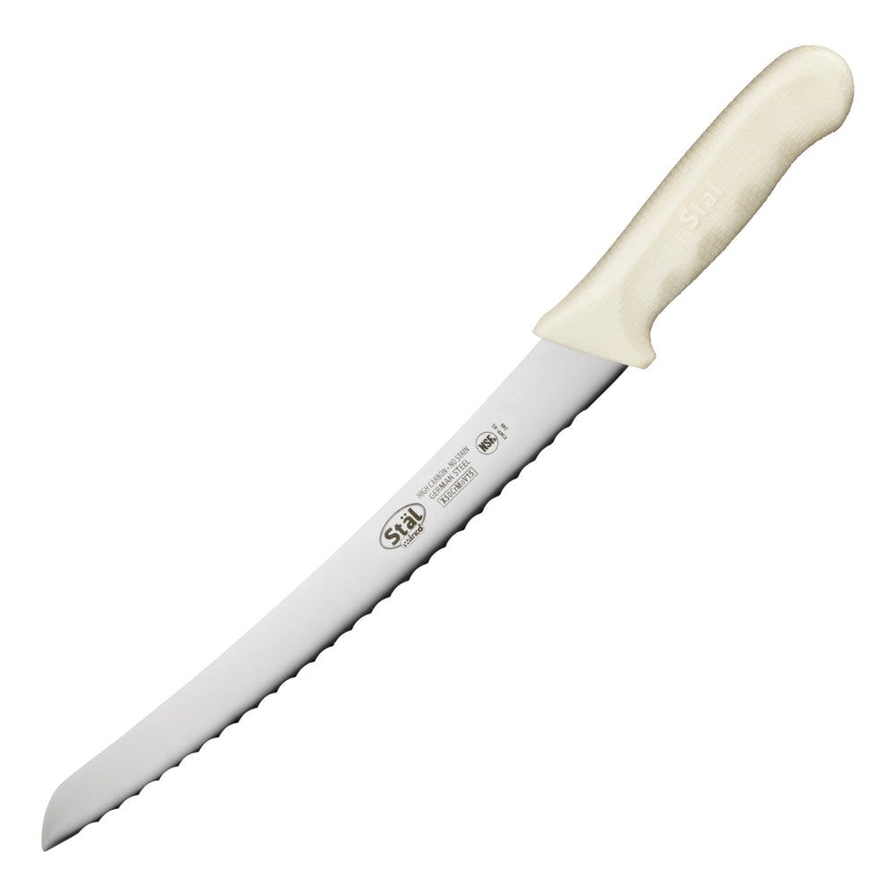 Winco Stal Curved Bread Knife With White Polypropylene Handle, 9.5 Inch Blade -- 6 Per Case