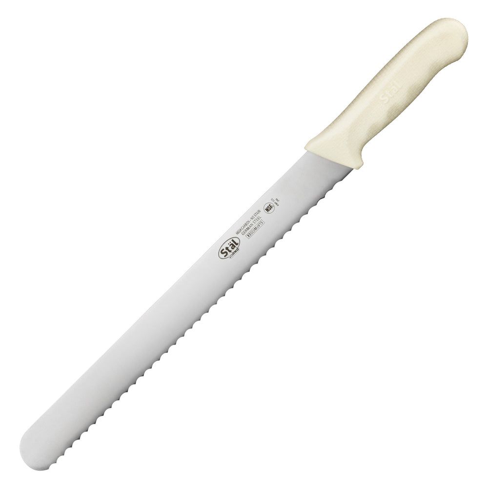 Winco Stal Wavy Edge Bread Slicer Knife With White Polypropylene Handle, 12 Inch Blade -- 6 Per Case