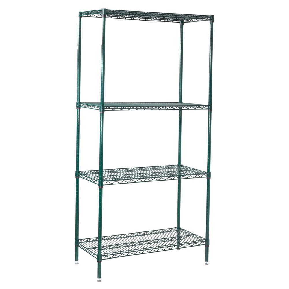 Winco Green Epoxy-coated 4-tier Wire Shelving Set, 48 X 24 X 72 Inch