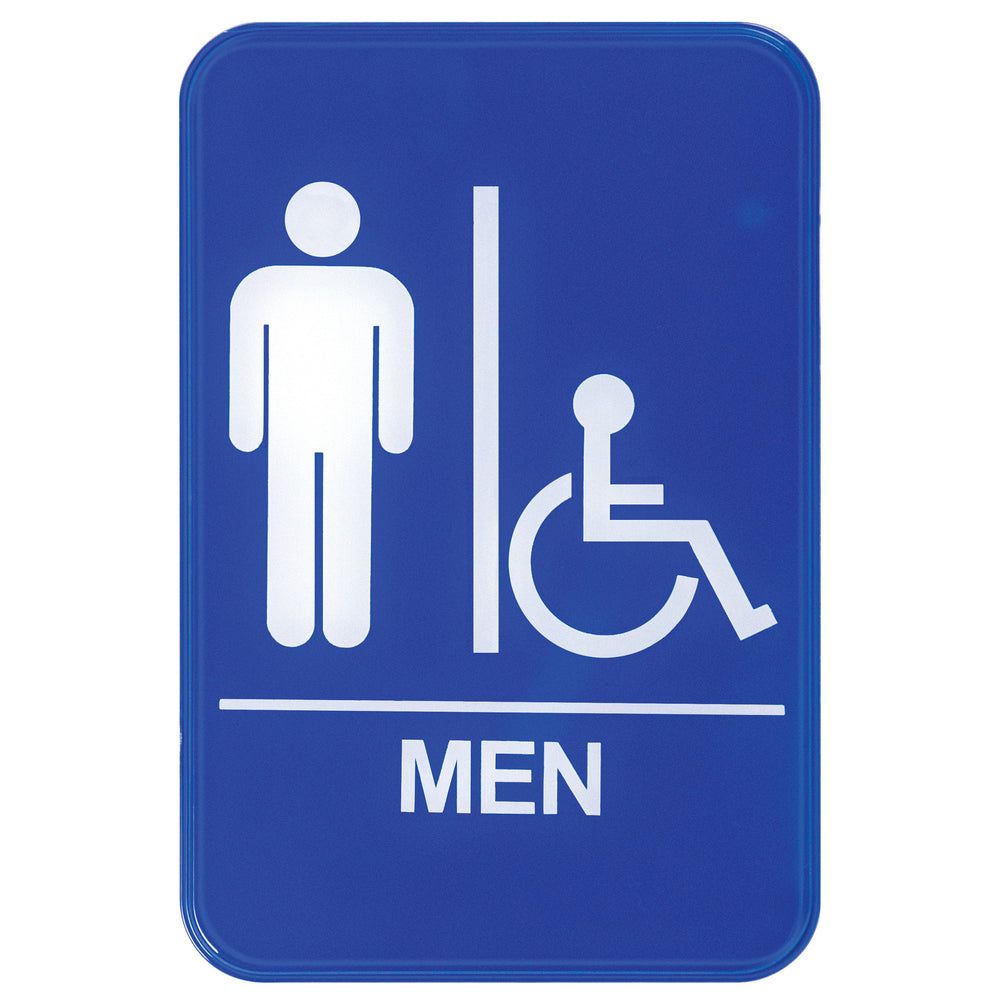 Letrero Informativo Azul De Plástico Para Hombres Winco, 6 X 9 Pulgadas -- 12 Por Caja