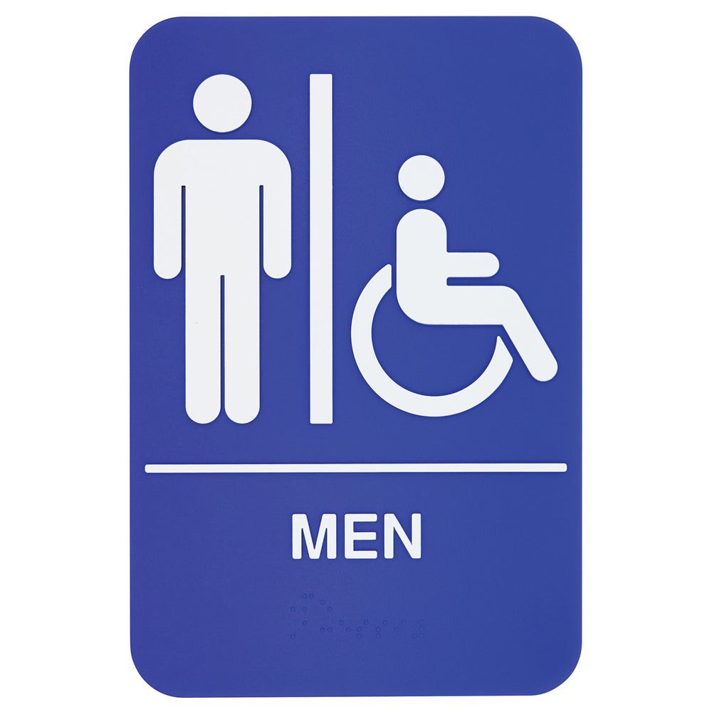 Winco Letrero Informativo De Plástico Azul Para Hombres/accesible Con Braille, 6 X 9 Pulgadas -- 12 Por Caja