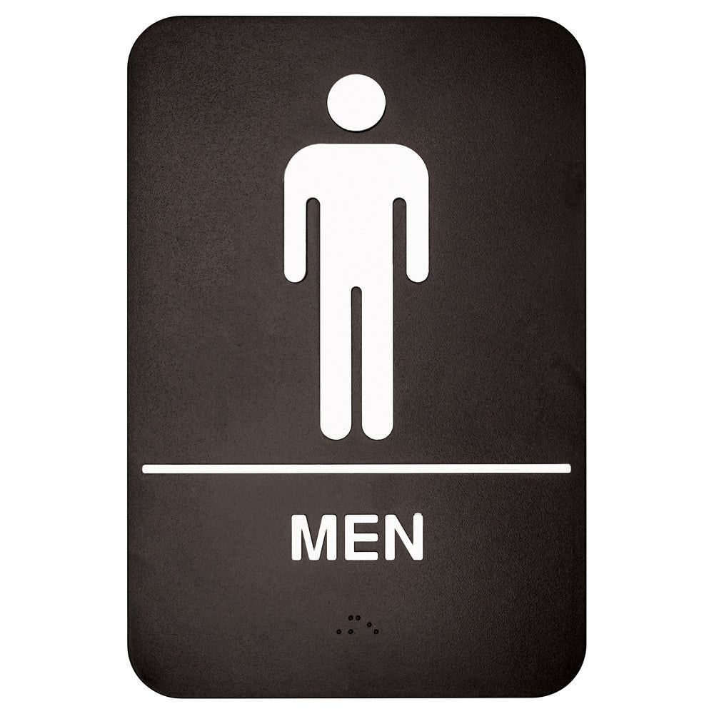 Winco Letrero Informativo De Plástico Negro Para Hombres Con Braille, 6 X 9 Pulgadas -- 12 Por Caja