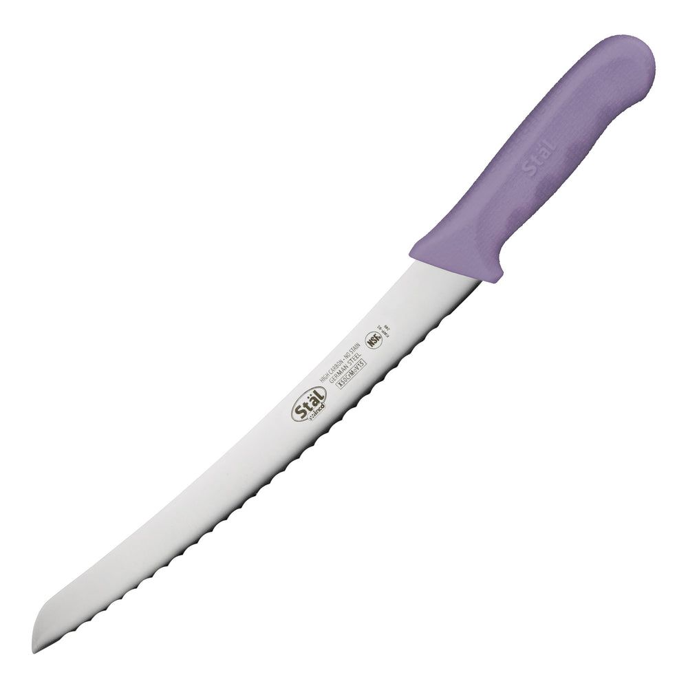 Winco Stal Allergen-free Curved Bread Knife With Purple Polypropylene Handle, 9.5 Inch Blade -- 6 Per Case