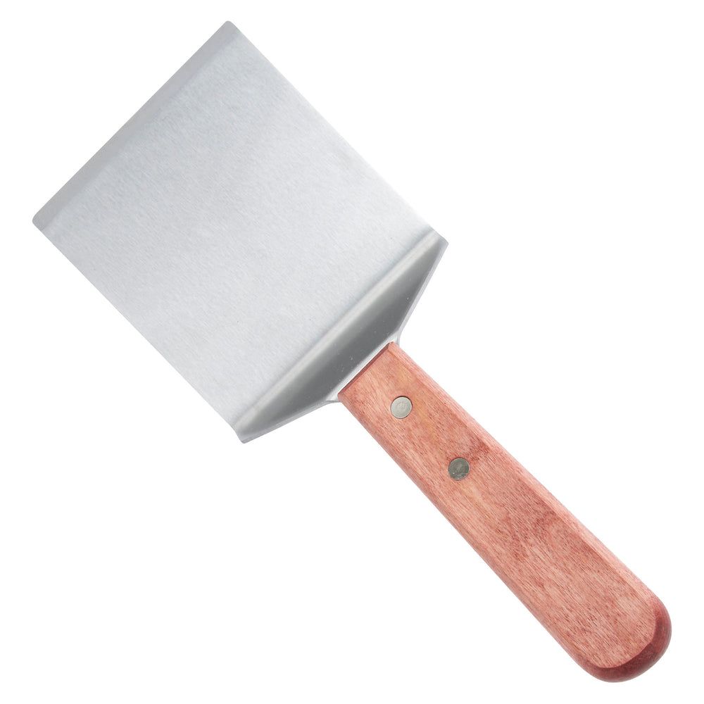 Winco Stainless Steel Satin Finish Offset Steak/burger Turner With Wooden Handle, 4 1/8 X 3 3/4 Inch Blade