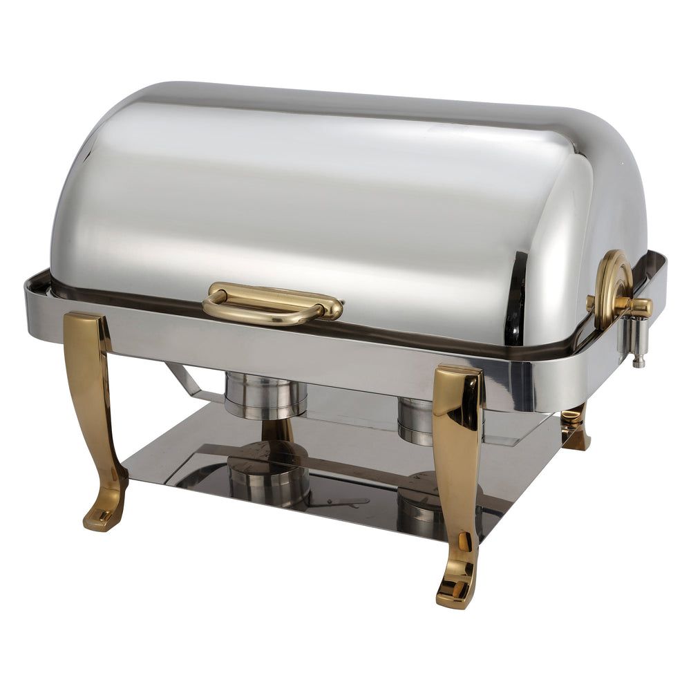 Winco Vintage Extra Heavyweight Stainless Steel Oblong Full-size Roll-top Chafer, 8 Quart Capacity