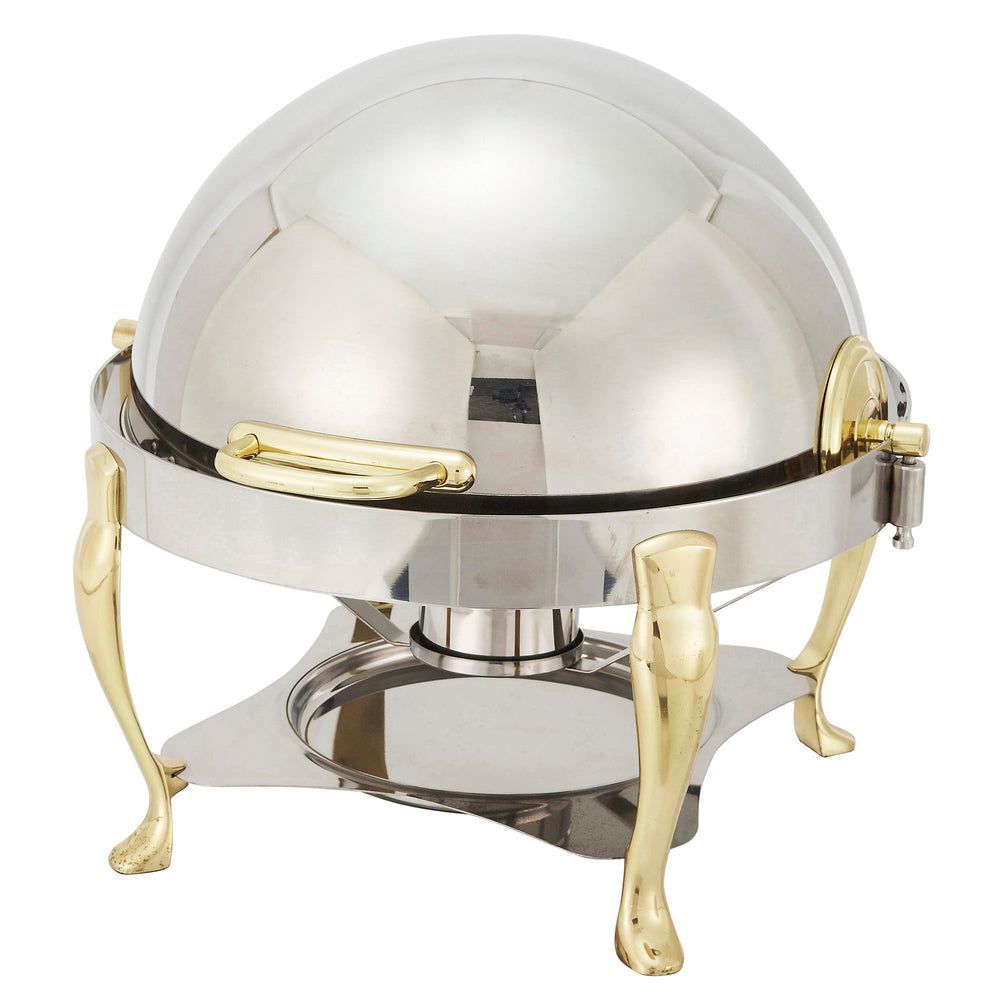 Winco Vintage Extra Heavyweight Stainless Steel Round Gold Plated Roll-top Chafer, 6 Quart Capacity