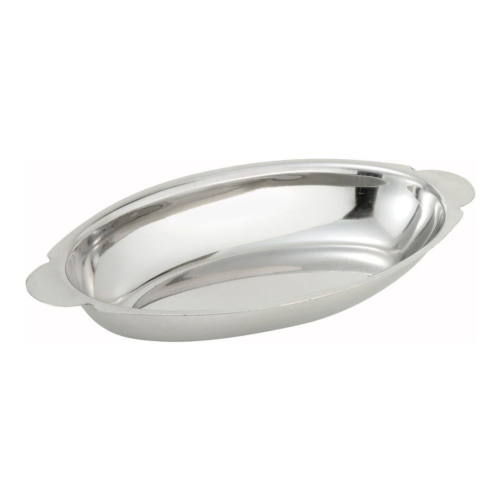 Winco Stainless Steel Oval Au Gratin Dish, 20 Ounce Capacity