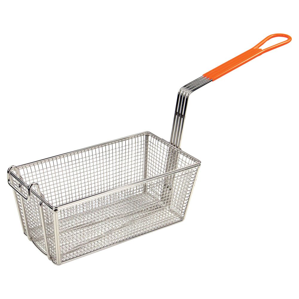 Winco Nickel Plated Fry Basket With 10.5 Inch Orange Handle, 12-1/4 X 6-1/2 X 5-1/4 Inch
