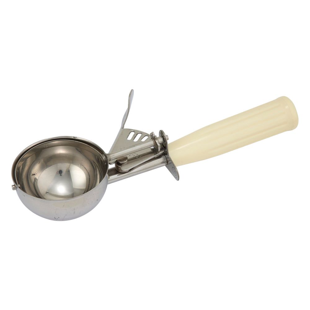 Winco 18/8 Stainless Steel Size 10 Thumb Press Disher With Ivory Plastic Handle, 3-3/4 Ounce Capacity