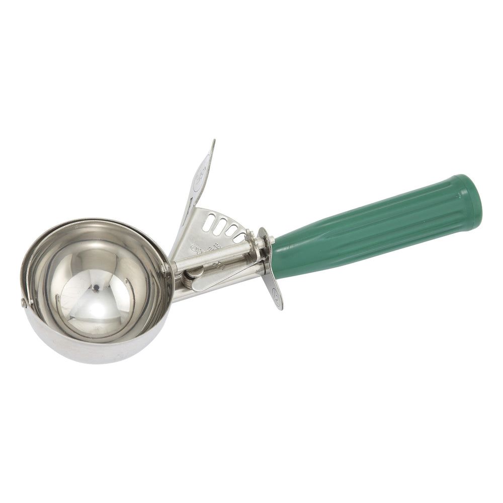 Winco 18/8 Stainless Steel Size 12 Thumb Press Disher With Green Plastic Handle, 3-1/4 Ounce Capacity