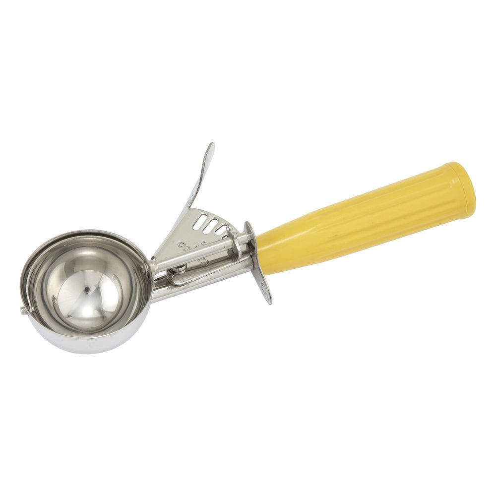 Winco 18/8 Stainless Steel Size 20 Thumb Press Disher With Yellow Plastic Handle, 2 Ounce Capacity