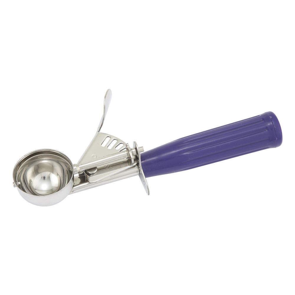 Winco 18/8 Stainless Steel Size 40 Thumb Press Disher With Purple Plastic Handle, 7/8 Ounce Capacity