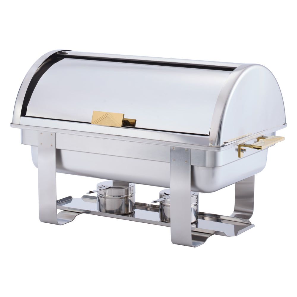 Winco Dallas Stainless Steel Heavyweight Two-tone Full Size Rectangle Roll-top Chafer, 8 Quart Capacity