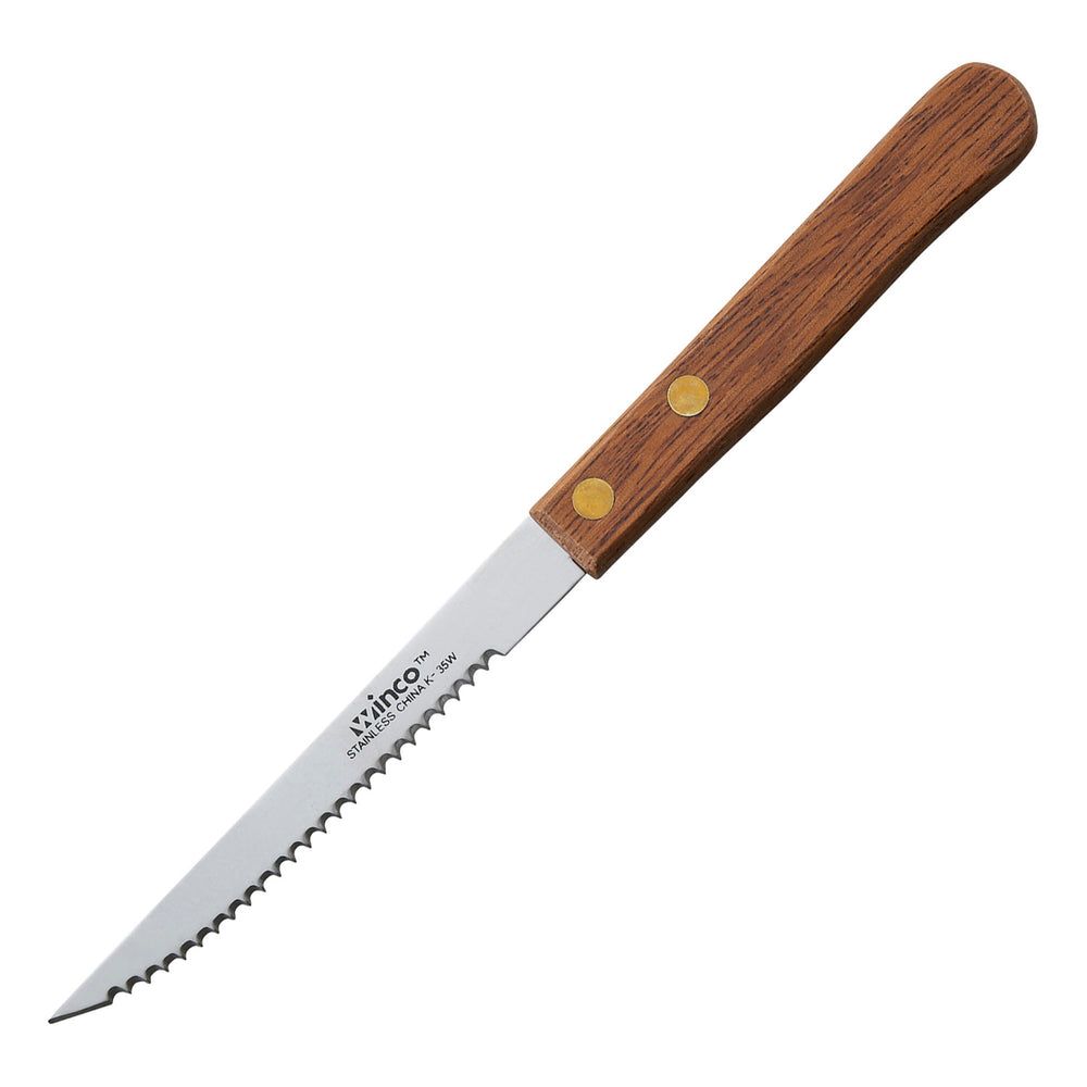 Winco Economy Stainless Steel Pointed Tip Steak Knife With Wooden Handle, 4 Inch Blade -- 12 Per Case