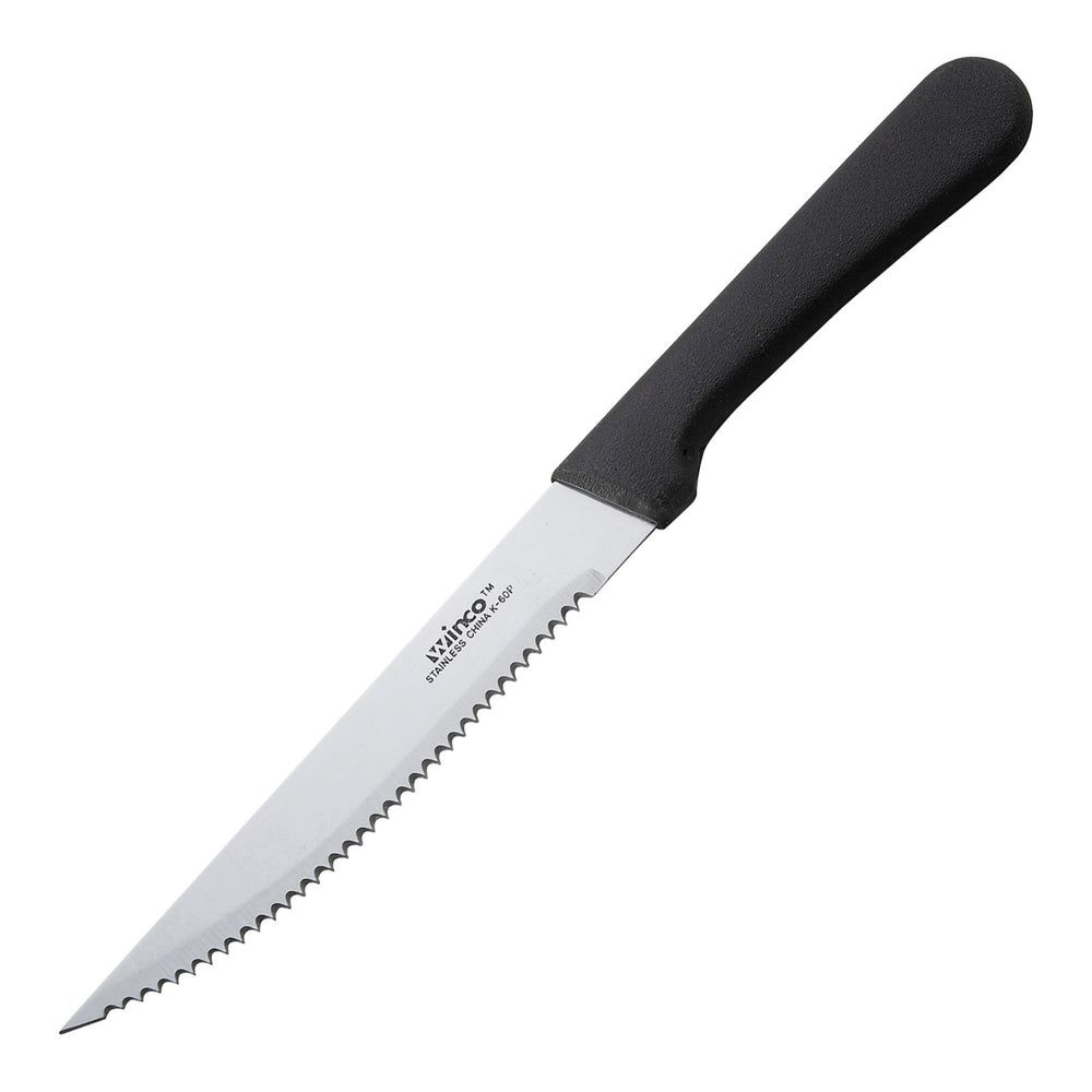 Winco Stainless Steel Pointed Tip Steak Knife With Plastic Handle, 5 Inch Blade -- 12 Per Case