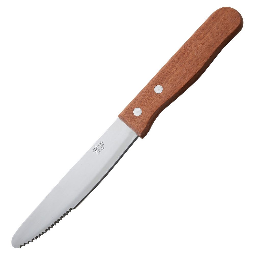 Winco Stainless Steel Jumbo Round Tip Steak Knife With Wooden Handle, 5 Inch Blade -- 12 Per Case