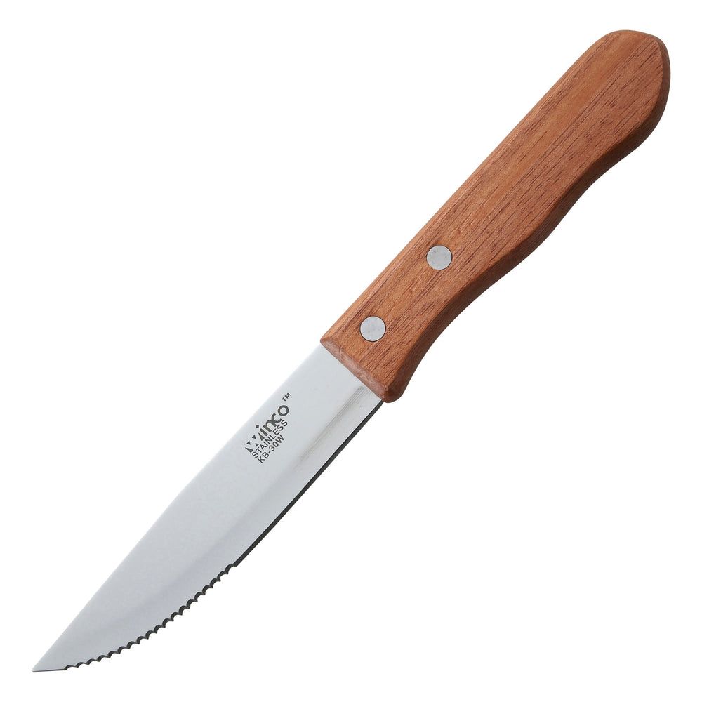 Winco Stainless Steel Jumbo Pointed Tip Steak Knife With Wooden Handle, 5 Inch Blade -- 12 Per Case