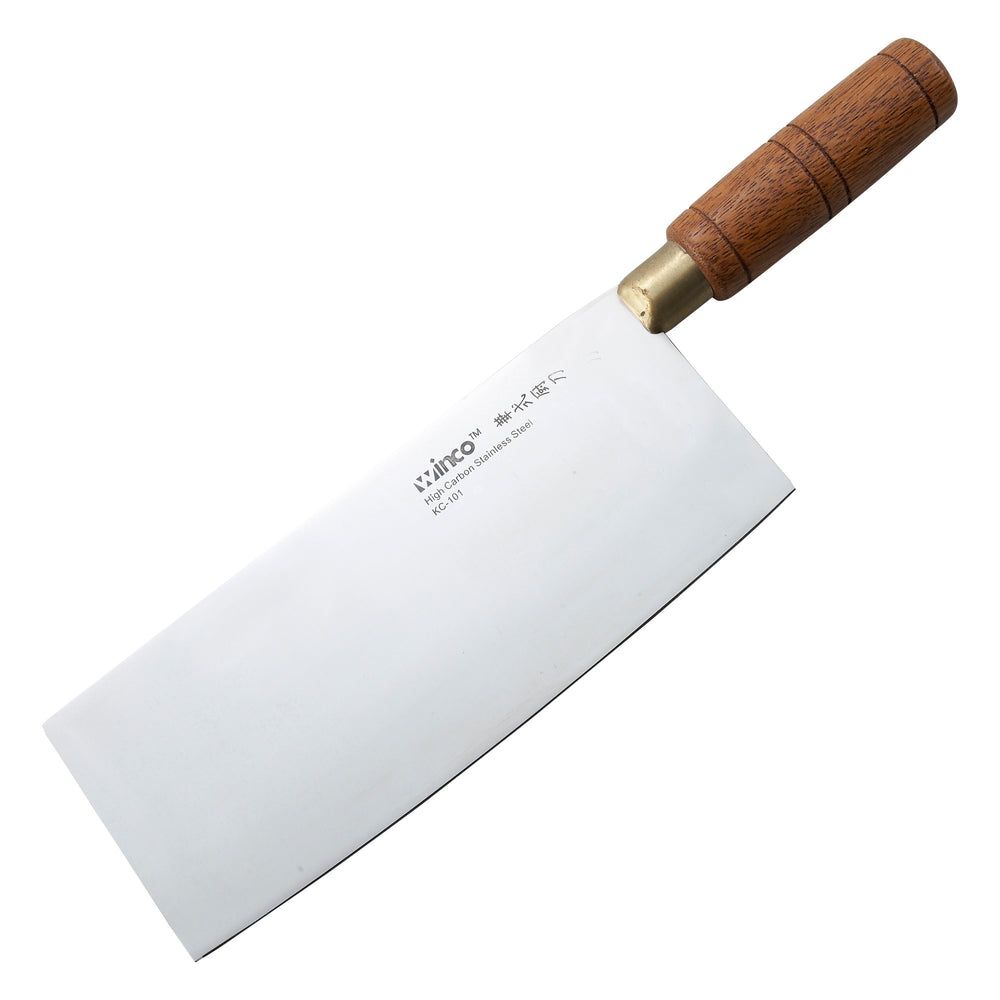 Winco Carbon Stainless Steel Chinese Cleaver With Wooden Handle, 8 X 3-1/2 Inch Blade