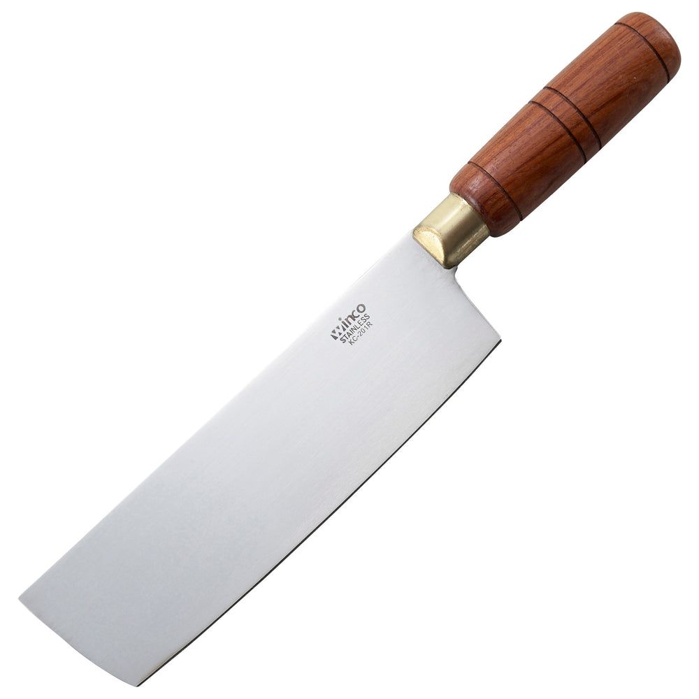 Winco Carbon Stainless Steel Chinese Cleaver With Wooden Handle, 7 X 2 Inch Blade
