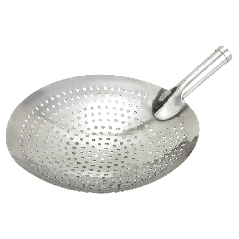 Winco Stainless Steel Skimmer With Extra Strength Short Handle, 12 Inch Dia.
