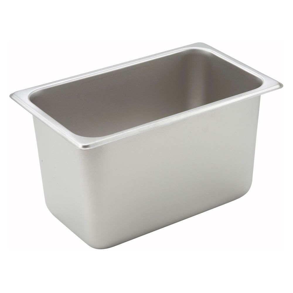 Winco 25 Gauge 18/8 Stainless Steel Standard Weight Straight-sided Quarter Size Steam Table Pan, 10-5/6 X 6-5/16 X 6 Inch