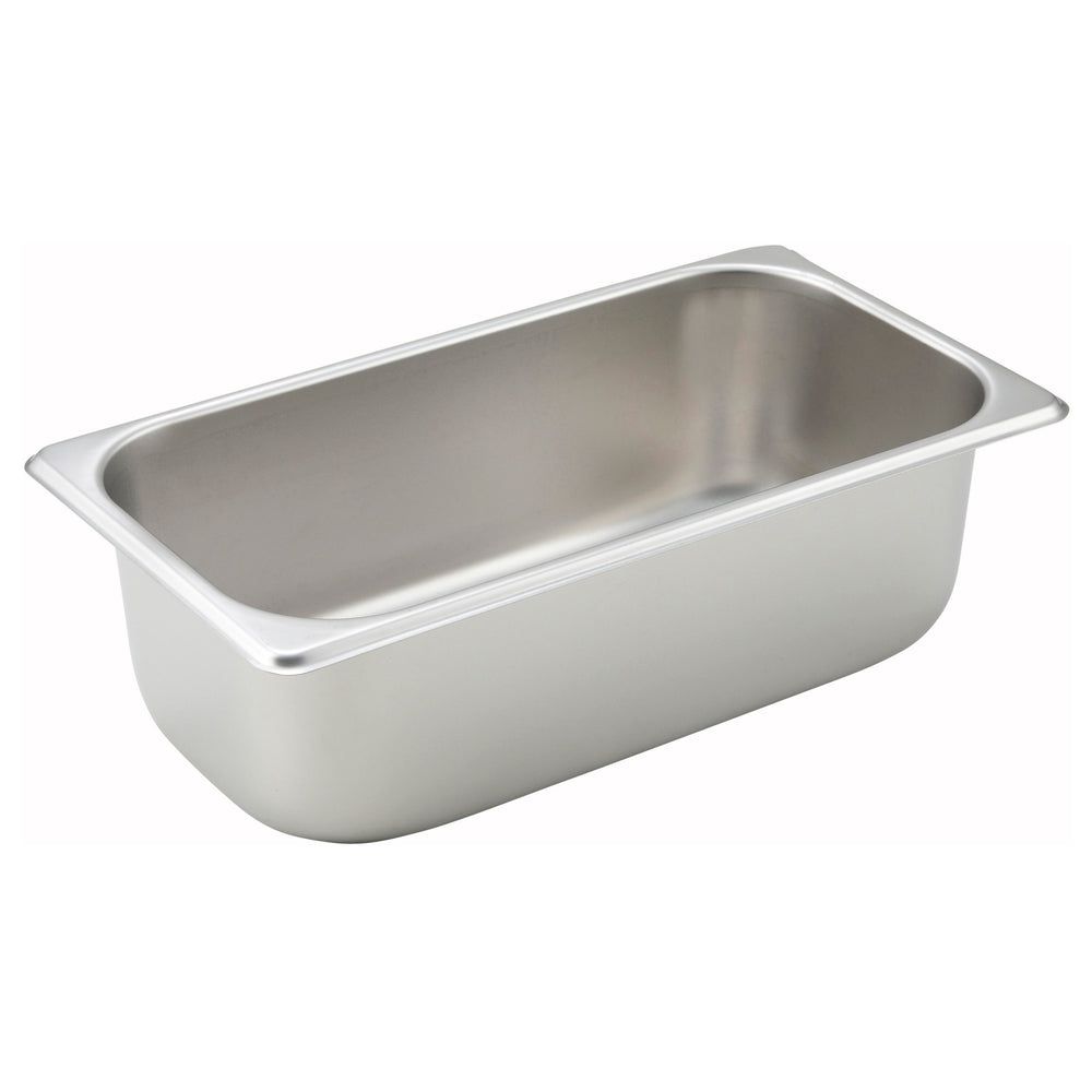 Winco 25 Gauge 18/8 Stainless Steel Standard Weight Straight-sided Third Size Steam Table Pan, 6-7/8 X 12-3/4 X 4 Inch