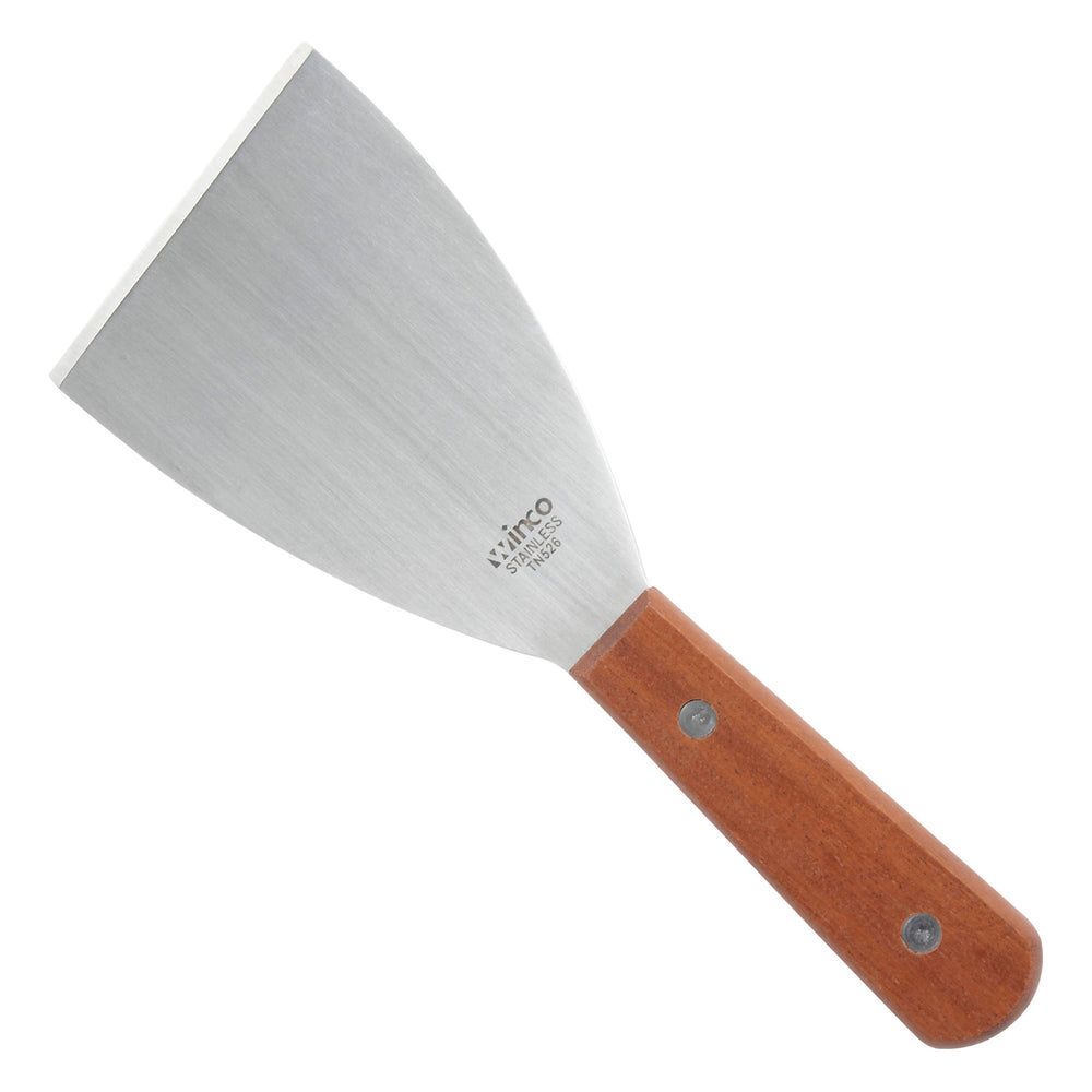 Winco Stainless Steel Satin Finish Scraper With Wooden Handle, 4 1/2 X 3 1/8 Inch Blade